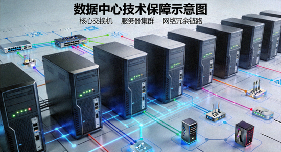 技术保障配图 - 数据中心服务器与网络拓扑图